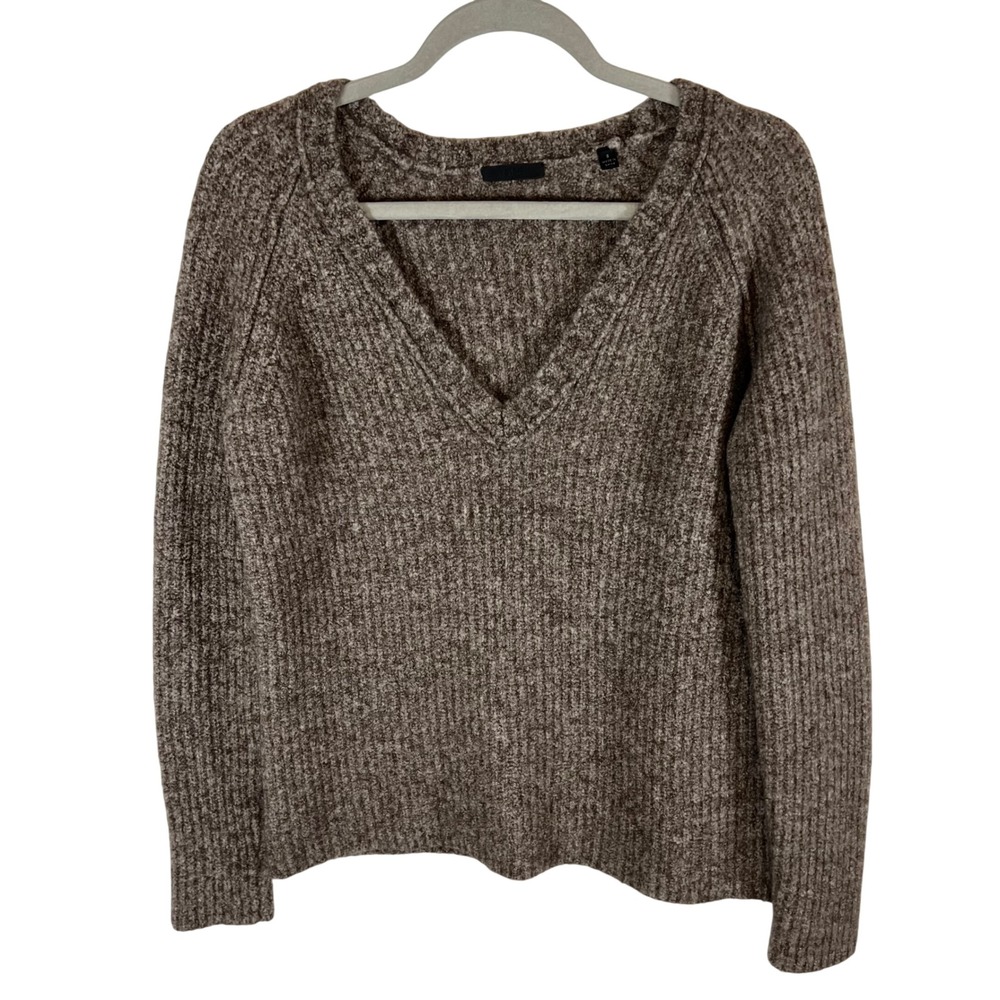 ATM‎ Anthony Thomas Melillo Brown Wool Yak Blend V-Neck Ribbed Sweater AW8117-SD